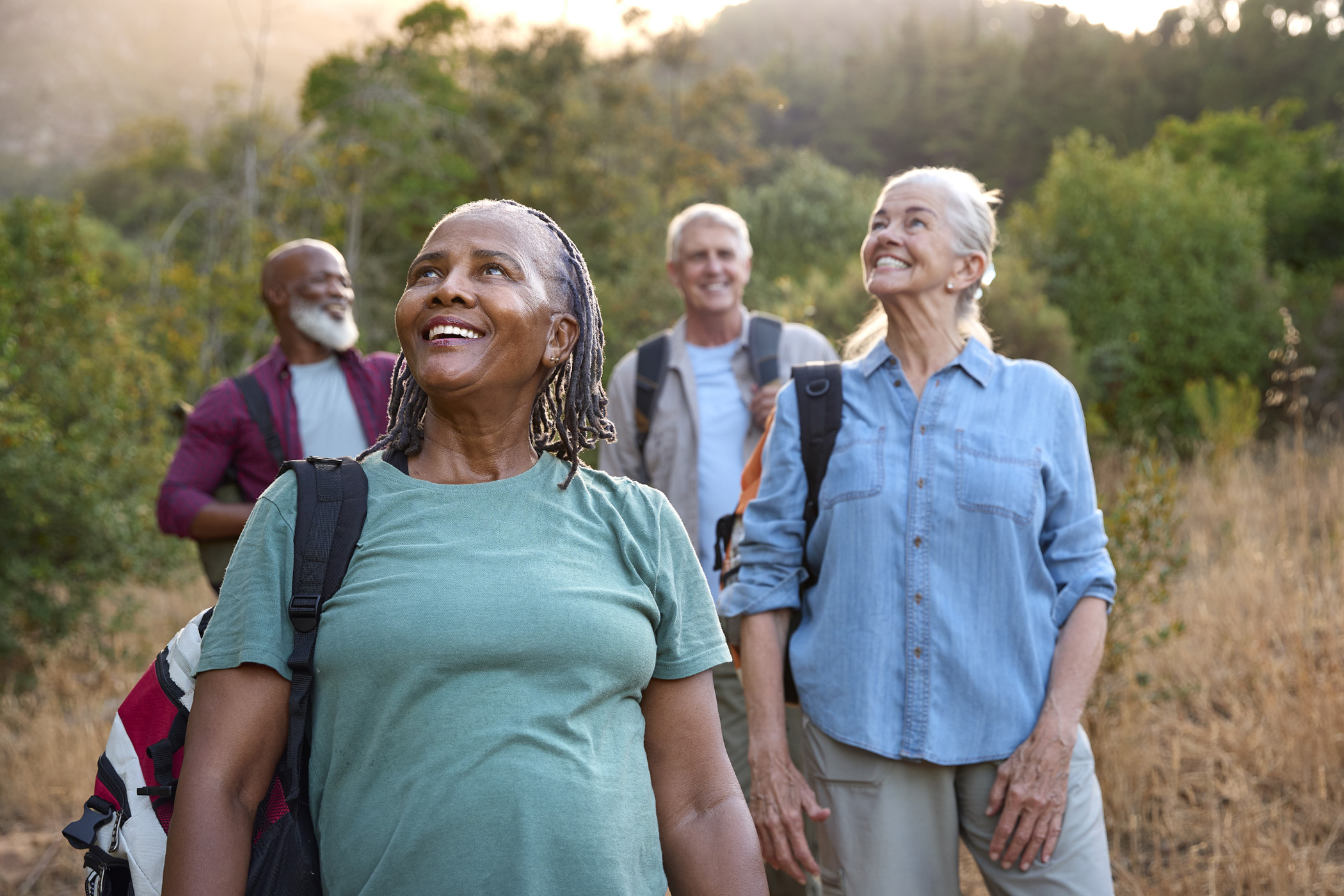 Group of adults hiking outdoors