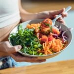 A healthy carbohydrate rich bowl of colorful veggies