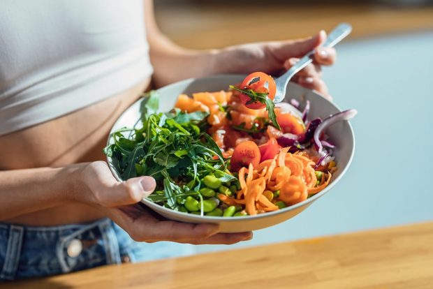 A healthy carbohydrate rich bowl of colorful veggies